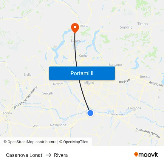 Casanova Lonati to Rivera map