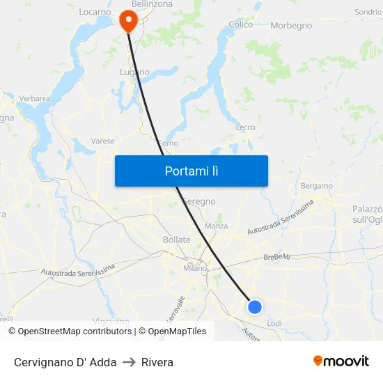 Cervignano D' Adda to Rivera map