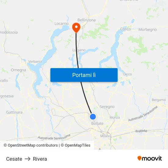 Cesate to Rivera map
