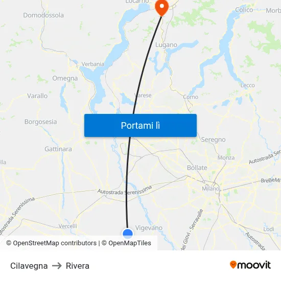 Cilavegna to Rivera map