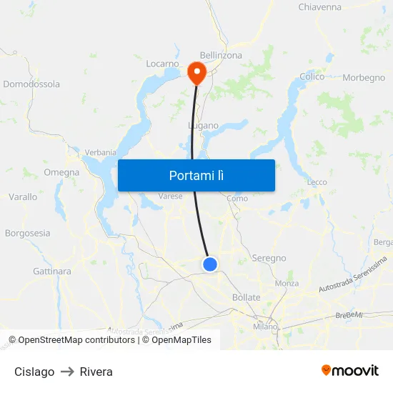 Cislago to Rivera map