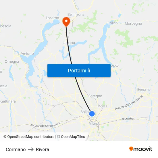 Cormano to Rivera map