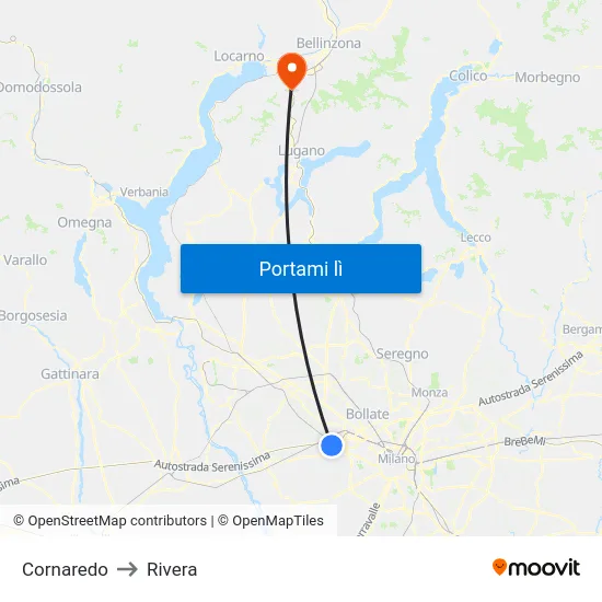 Cornaredo to Rivera map