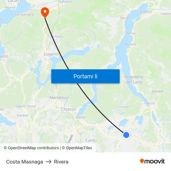 Costa Masnaga to Rivera map