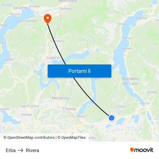 Erba to Rivera map