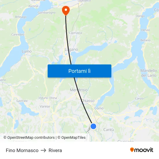 Fino Mornasco to Rivera map