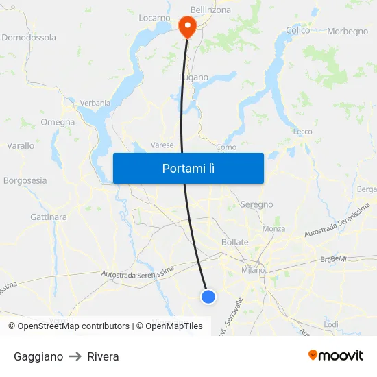 Gaggiano to Rivera map