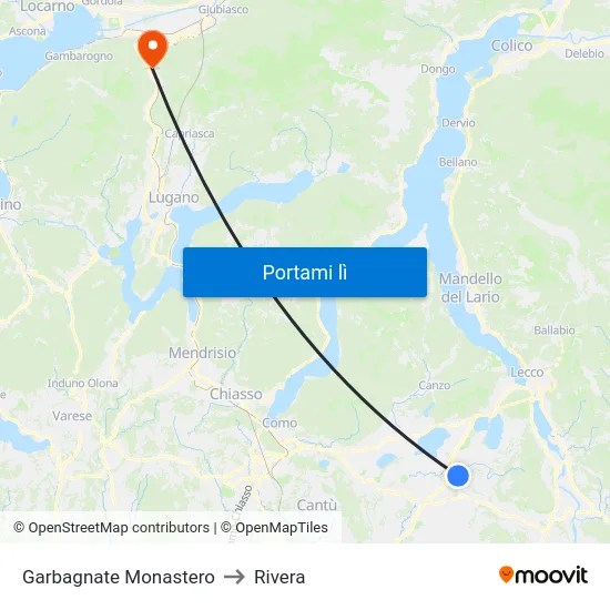 Garbagnate Monastero to Rivera map