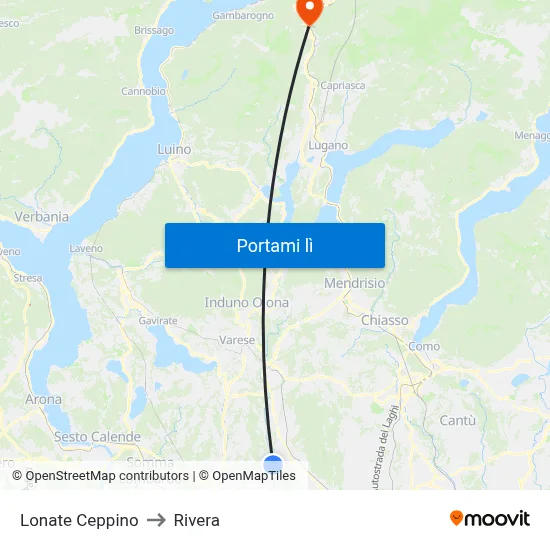 Lonate Ceppino to Rivera map