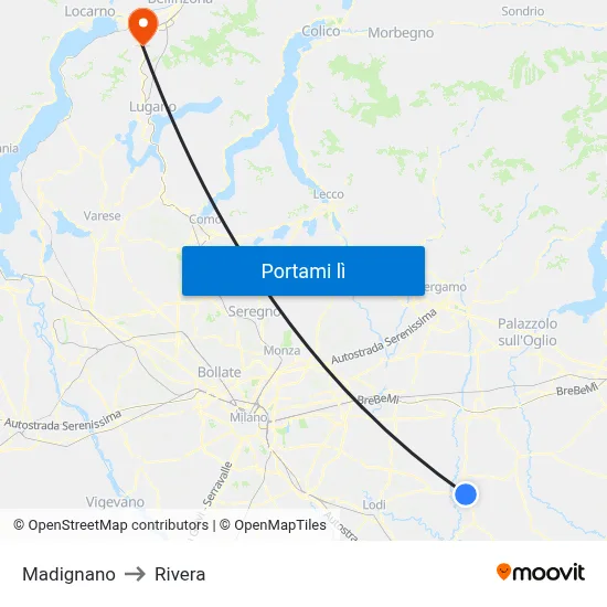 Madignano to Rivera map