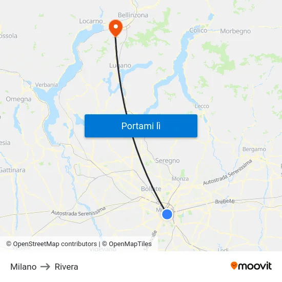 Milano to Rivera map