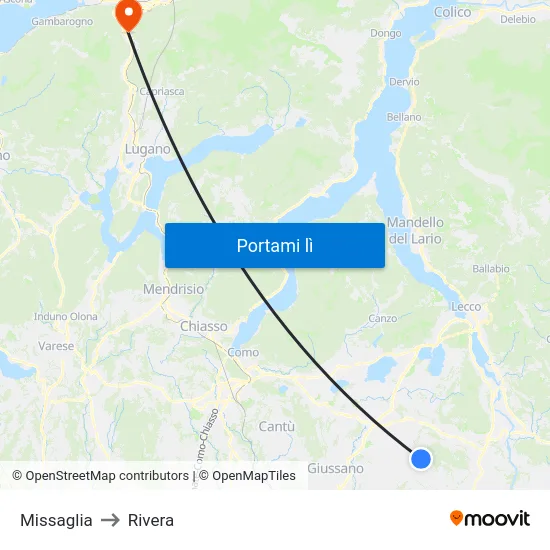Missaglia to Rivera map