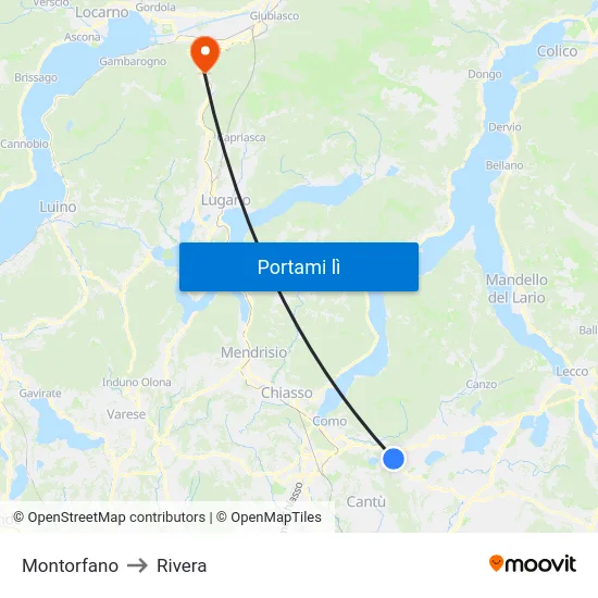 Montorfano to Rivera map