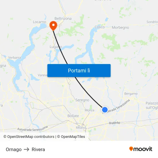 Ornago to Rivera map