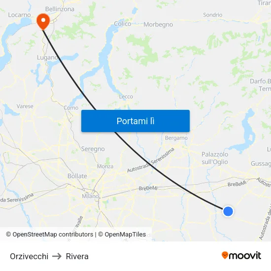 Orzivecchi to Rivera map