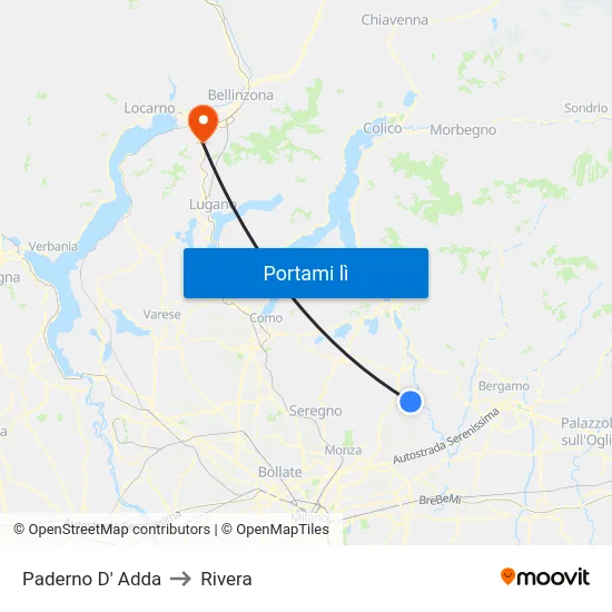 Paderno D' Adda to Rivera map