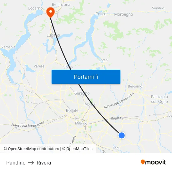 Pandino to Rivera map