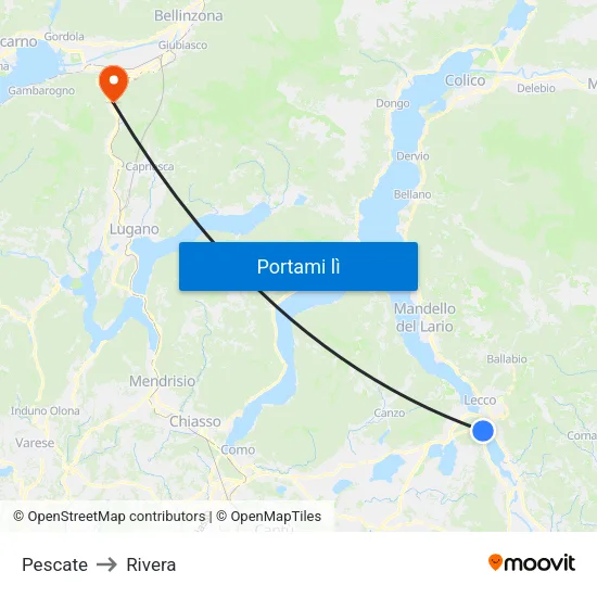 Pescate to Rivera map