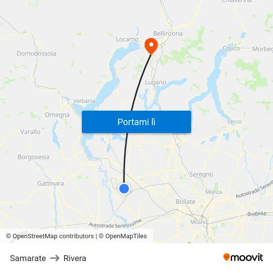 Samarate to Rivera map