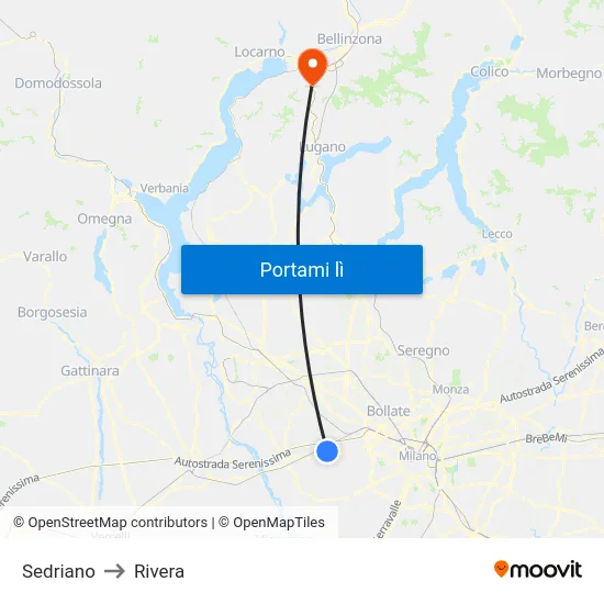 Sedriano to Rivera map