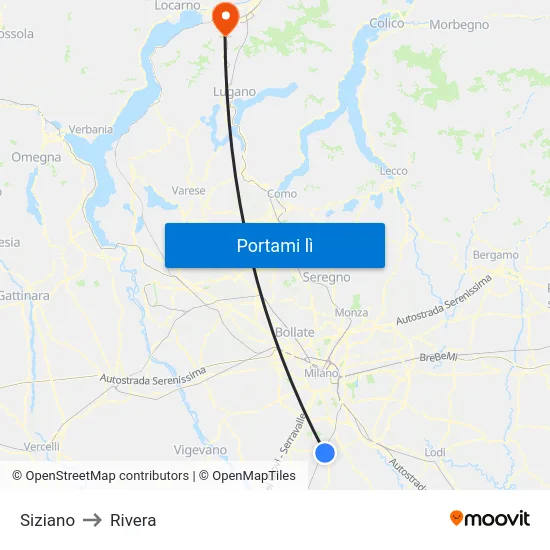 Siziano to Rivera map