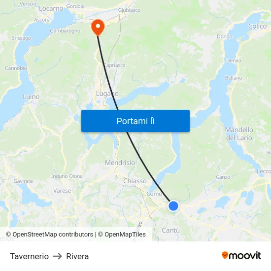 Tavernerio to Rivera map