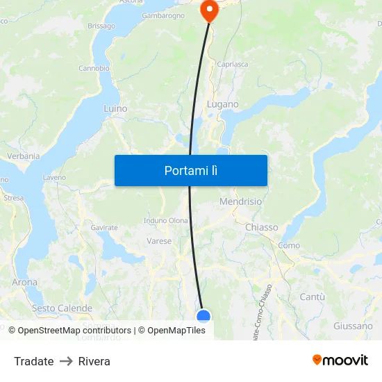 Tradate to Rivera map