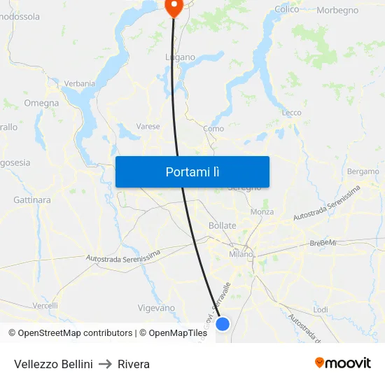Vellezzo Bellini to Rivera map
