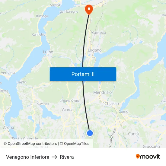 Venegono Inferiore to Rivera map