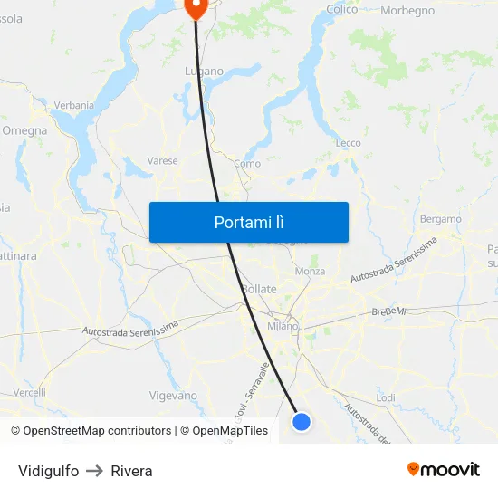 Vidigulfo to Rivera map