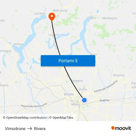 Vimodrone to Rivera map