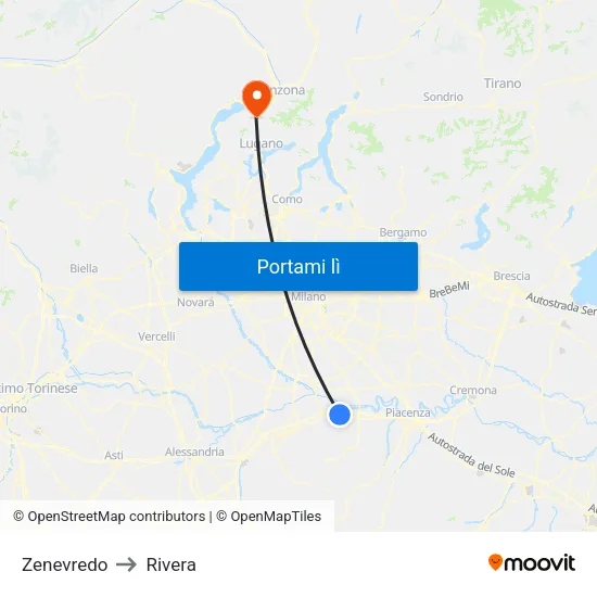 Zenevredo to Rivera map