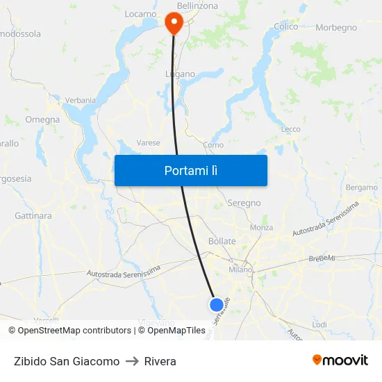Zibido San Giacomo to Rivera map