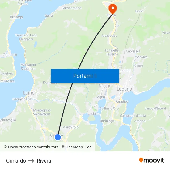 Cunardo to Rivera map