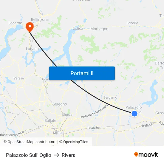 Palazzolo Sull' Oglio to Rivera map