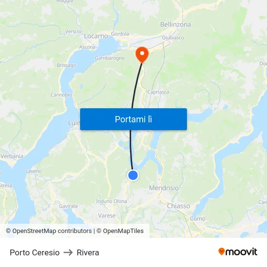 Porto Ceresio to Rivera map