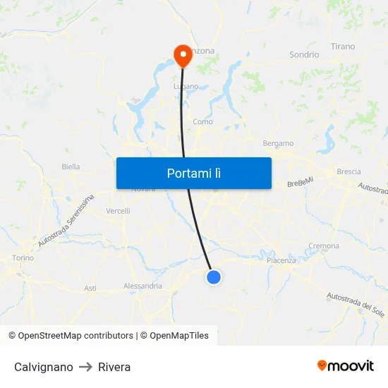 Calvignano to Rivera map