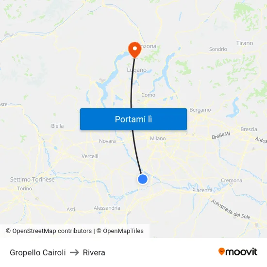 Gropello Cairoli to Rivera map