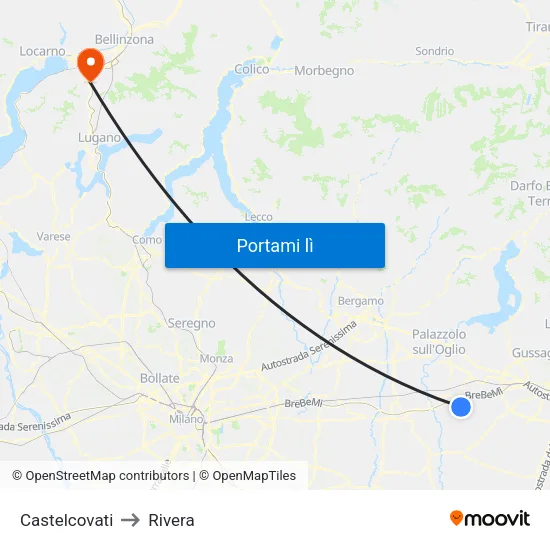 Castelcovati to Rivera map
