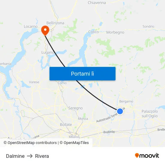 Dalmine to Rivera map