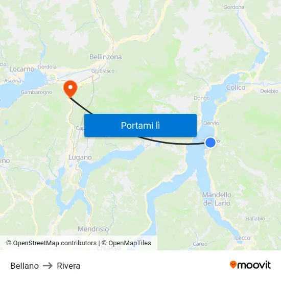 Bellano to Rivera map