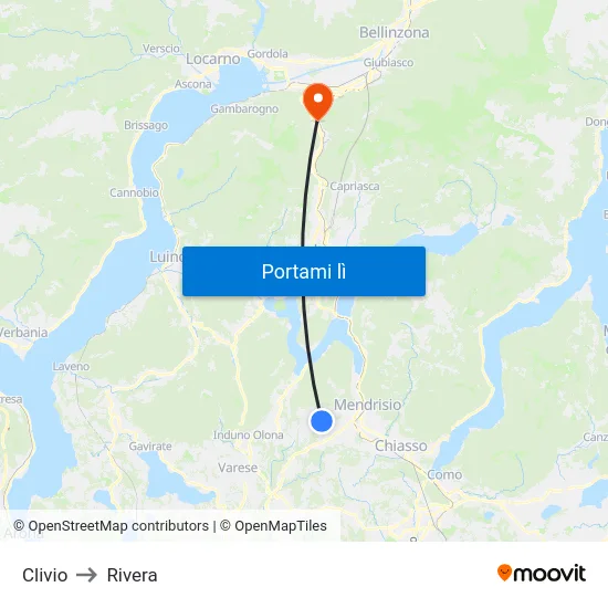 Clivio to Rivera map