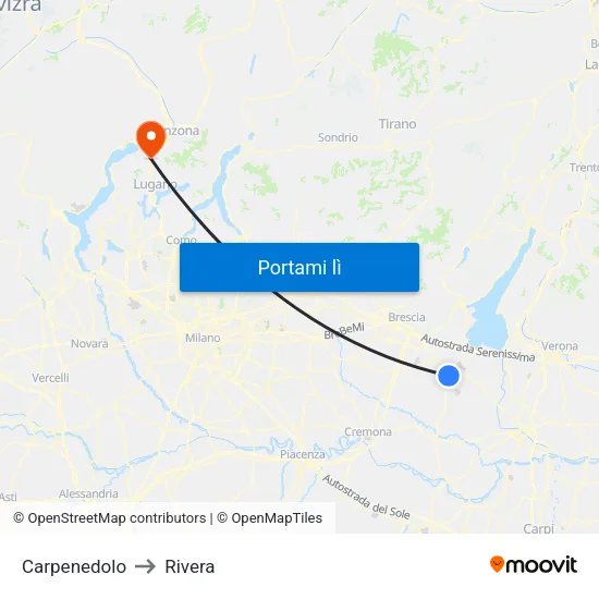 Carpenedolo to Rivera map