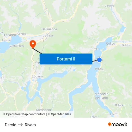 Dervio to Rivera map