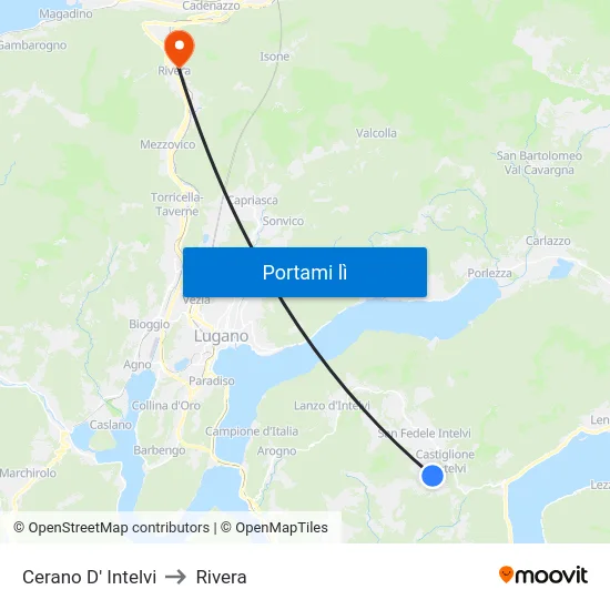 Cerano D' Intelvi to Rivera map