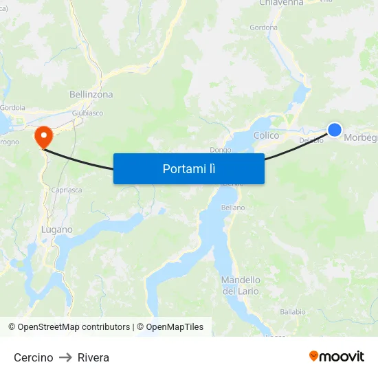 Cercino to Rivera map