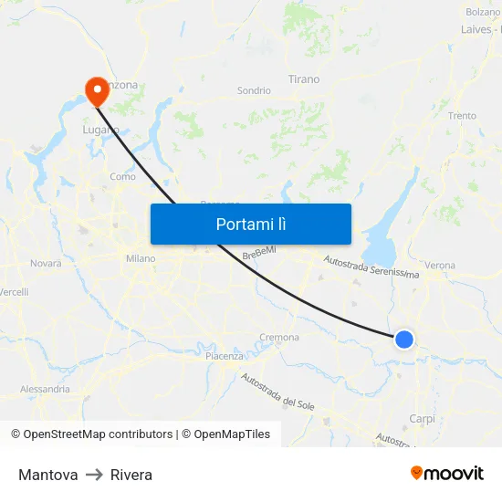 Mantova to Rivera map