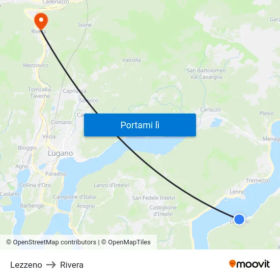 Lezzeno to Rivera map