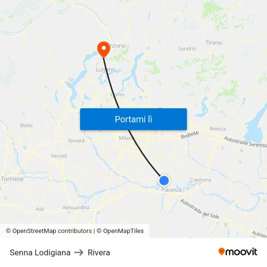 Senna Lodigiana to Rivera map