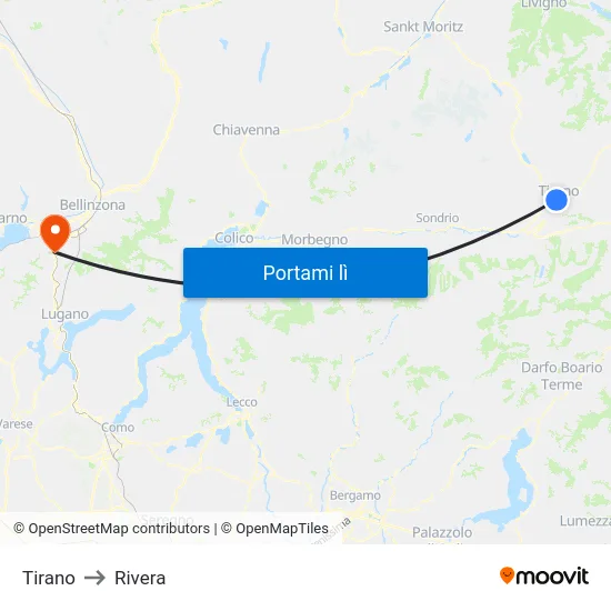 Tirano to Rivera map